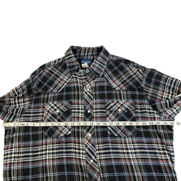 Mens Wrangler Western LS Pearl Snap Flannel Shirt Size 2XT Tall Plaid XXL - Picture 3 of 6